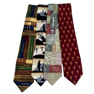 Lot of 4 Men's wide‎ Christian Eagle And Parquet neckties ties Preowned